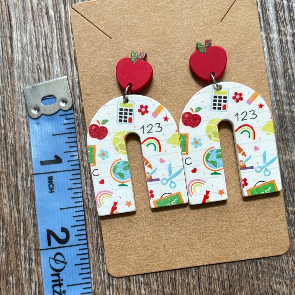 Colorful Polymer Clay Teacher Earrings 🍎 - Picture 3 of 4